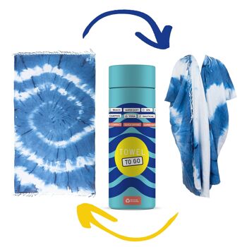 TIE DYE Serviette convertible « Deux-en-un » | Kimono et serviette de plage | Bleu - Blanc, avec boîte cadeau recyclée 2