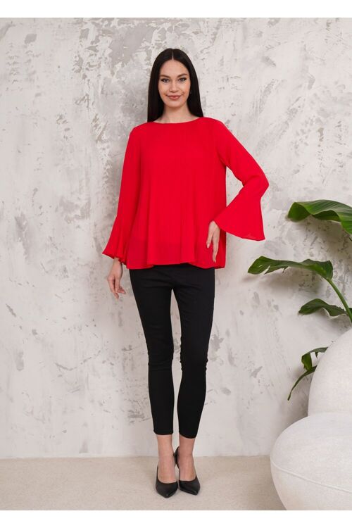 Oversized Bell Sleeve Detailed Pleated Blouse Top