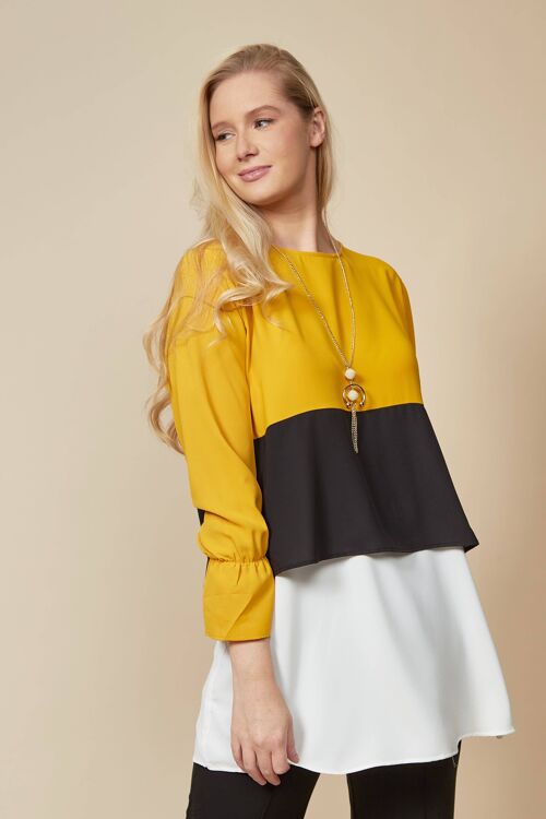 Oversized Colour Block Top in Light Pink, Black