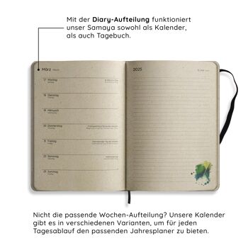 Calendrier A5 durable et végétalien/planificateur annuel/organisateur/calendrier de rendez-vous en papier d'herbe - Samaya 2025 Couleur : Lush Green (DE/EN) 7