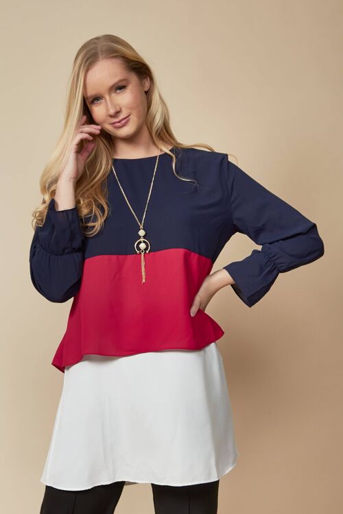 Oversized Colour Block Top, Red