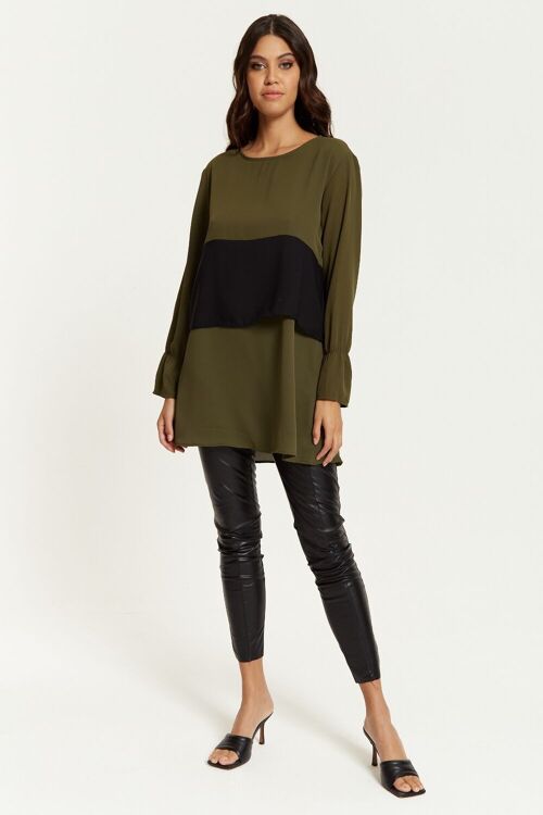 Oversized Crew Neck Colour Block Tunic with Long Sleeves in