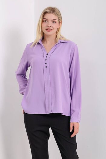 Chemise chemisier surdimensionnée à manches longues avec détails de boutons en lilas 4