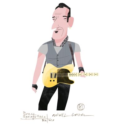 Illustrazione "Bruce Springsteen" di Mikel Casal. Riproduzione A5 firmata