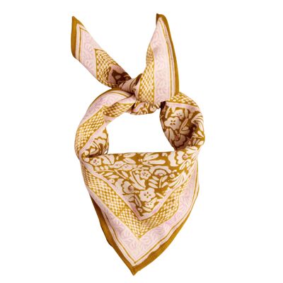 Foulard imprimé "Fleurs Indiennes" Iris olive enfant