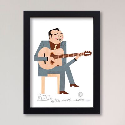 Illustration "Django Reinhardt" by Mikel Casal. A5 reproduction signed