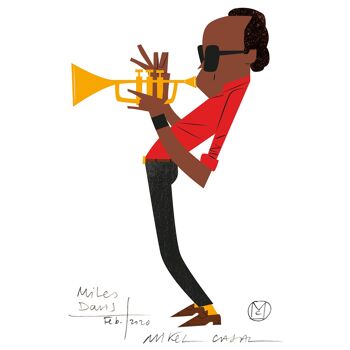 Illustration "Miles Davis" par Mikel Casal. Reproduction A5 signée 2