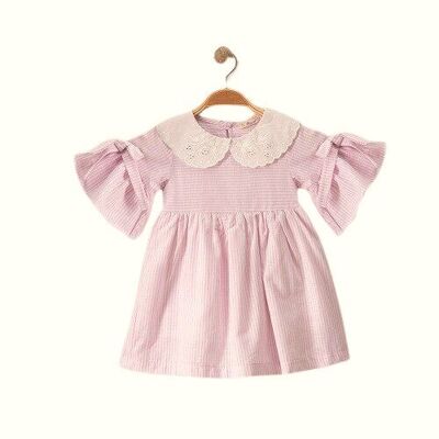 Ein Paket mit vier Größen, 100 % Baumwolle, klassisches Kleid mit Streifen für Mädchen im Alter von 3–6 Jahren in Rosa