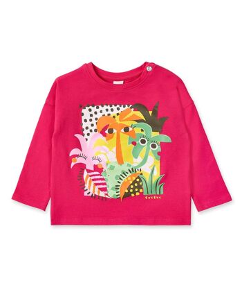 T-shirt fille en tricot fuchsia Banana Records - 11369989 1