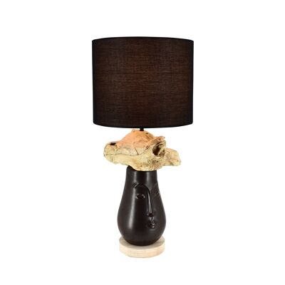 Lámpara de mesa cara de cerámica y acacia ht46 cm tahai