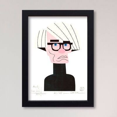 Illustration "Andy Warhol" von Mikel Casal. A5 Reproduktion signiert
