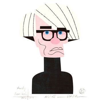 Illustration "Andy Warhol" par Mikel Casal. Reproduction A5 signée 2