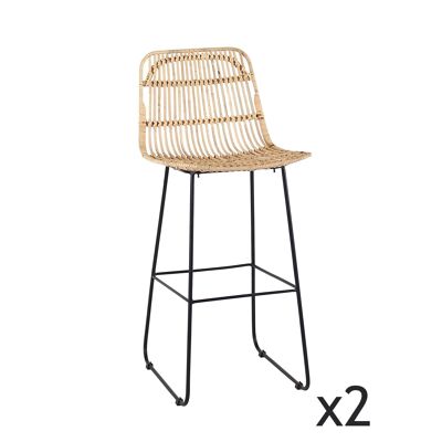Lot de 2 chaises de bar en rotin naturel 43x54x100cm kaikura