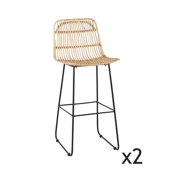Lot de 2 chaises de bar en rotin naturel 43x54x100cm kaikura 1