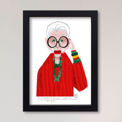 Illustration "Iris Apfel" von Mikel Casal. A5 Reproduktion signiert