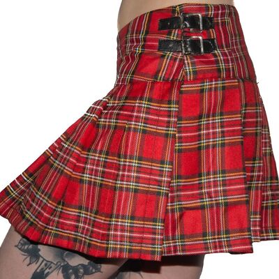 Black Pistol Buckle Mini Tartan (Red Green) - Mini jupe, jupe tartan femme, gothique, punk, kinky, techno, rave, mode underground