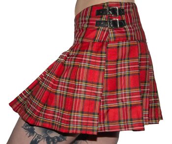 Black Pistol Buckle Mini Tartan (Red Green) - Mini jupe, jupe tartan femme, gothique, punk, kinky, techno, rave, mode underground 1