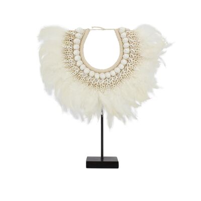BEIGE AND WHITE NECKLACE IN FEATHERS AND SHELLS 40X10X44 CM PAPUA