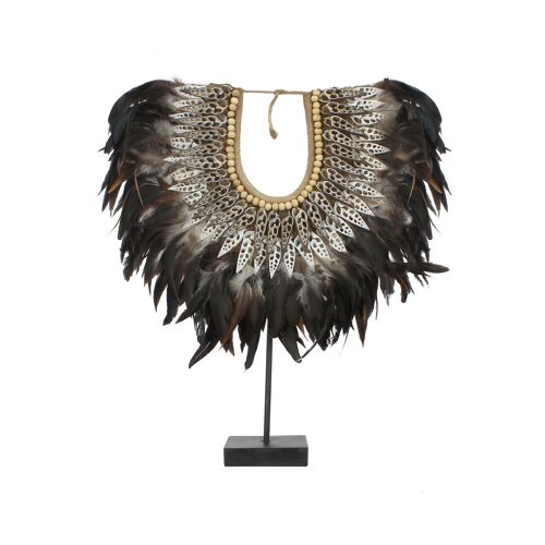 Collier noir en plumes et coquillages noirs 40x10x45 cm papua