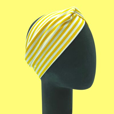 Fascia per capelli twist in maglia a righe bianche gialle