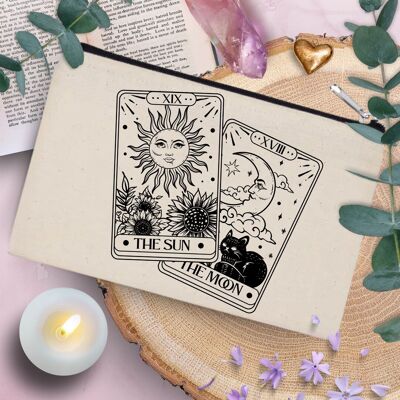 Trousse en coton 20X12cm Cartes de Tarot Le Soleil, La Lune