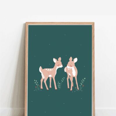 Affiche faons A4, illustration pour enfants, cadeau de naissance, déco chambre bébé