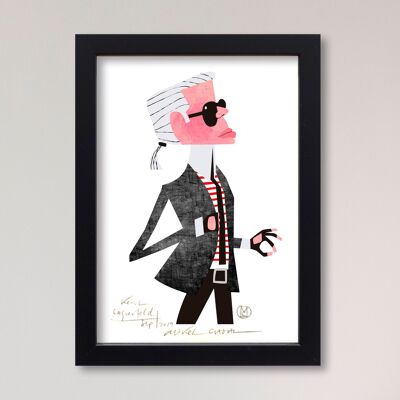Illustrazione "Karl Lagerfeld" di Mikel Casal. Riproduzione A5 firmata
