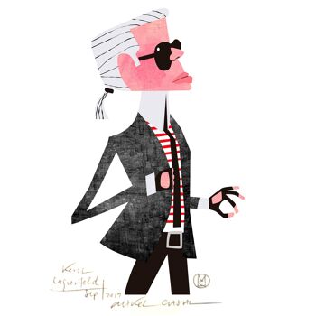 Illustration "Karl Lagerfeld" par Mikel Casal. Reproduction A5 signée 2