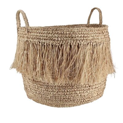 FRINGED BASKET IN NATURAL RAFHIA WITH HANDLES DIAM48CM X HT49 CM LUYS