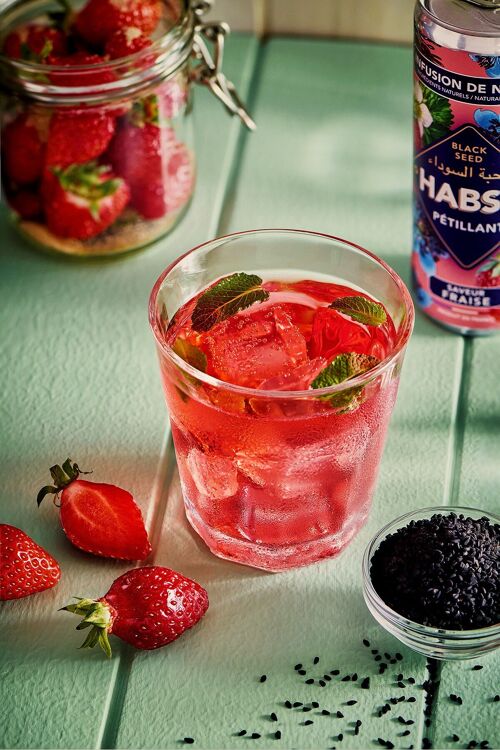 HABSO - Infusion de nigelle pétillante, saveur fraise - canette 250 ml