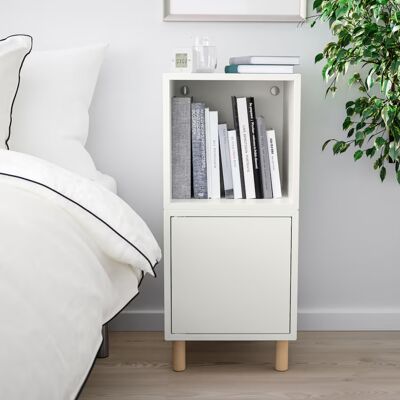 Mesita de noche para dormitorio en madera y pintura blanca