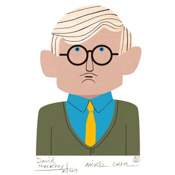 Illustration "David Hockney" par Mikel Casal. Reproduction A5 signée 2