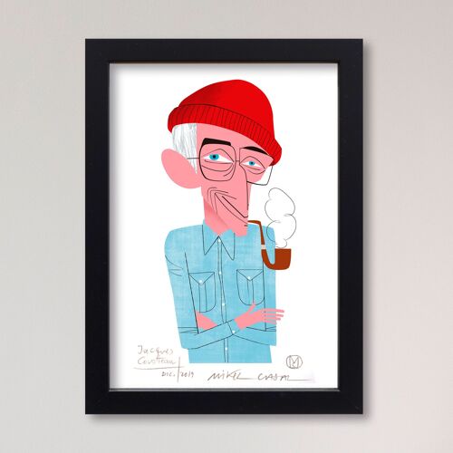 Ilustración "Jacques Cousteau" de Mikel Casal. Reproducción A5 firmada