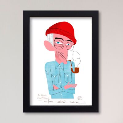Illustration "Jacques Cousteau" by Mikel Casal. A5 reproduction signed