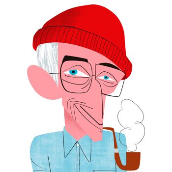 Illustration "Jacques Cousteau" par Mikel Casal. Reproduction A5 signée 3