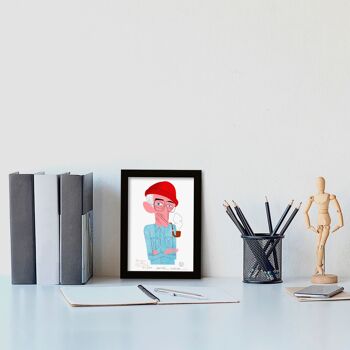 Illustration "Jacques Cousteau" par Mikel Casal. Reproduction A5 signée 4