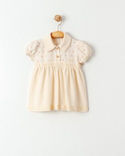 A Pack of Four Sizes 100% Cotton Short Sleeve Natural Girl Dress in 6-24M