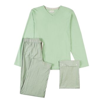 Pyjama Coton Bio Vee Stripes Sauge 2