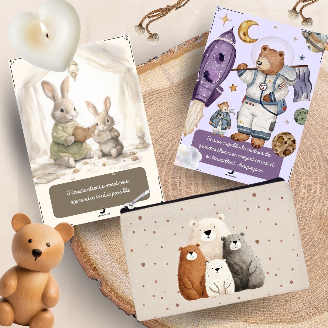 Carte di affermazione positiva per bambini “Pepite di felicità” (32 carte)