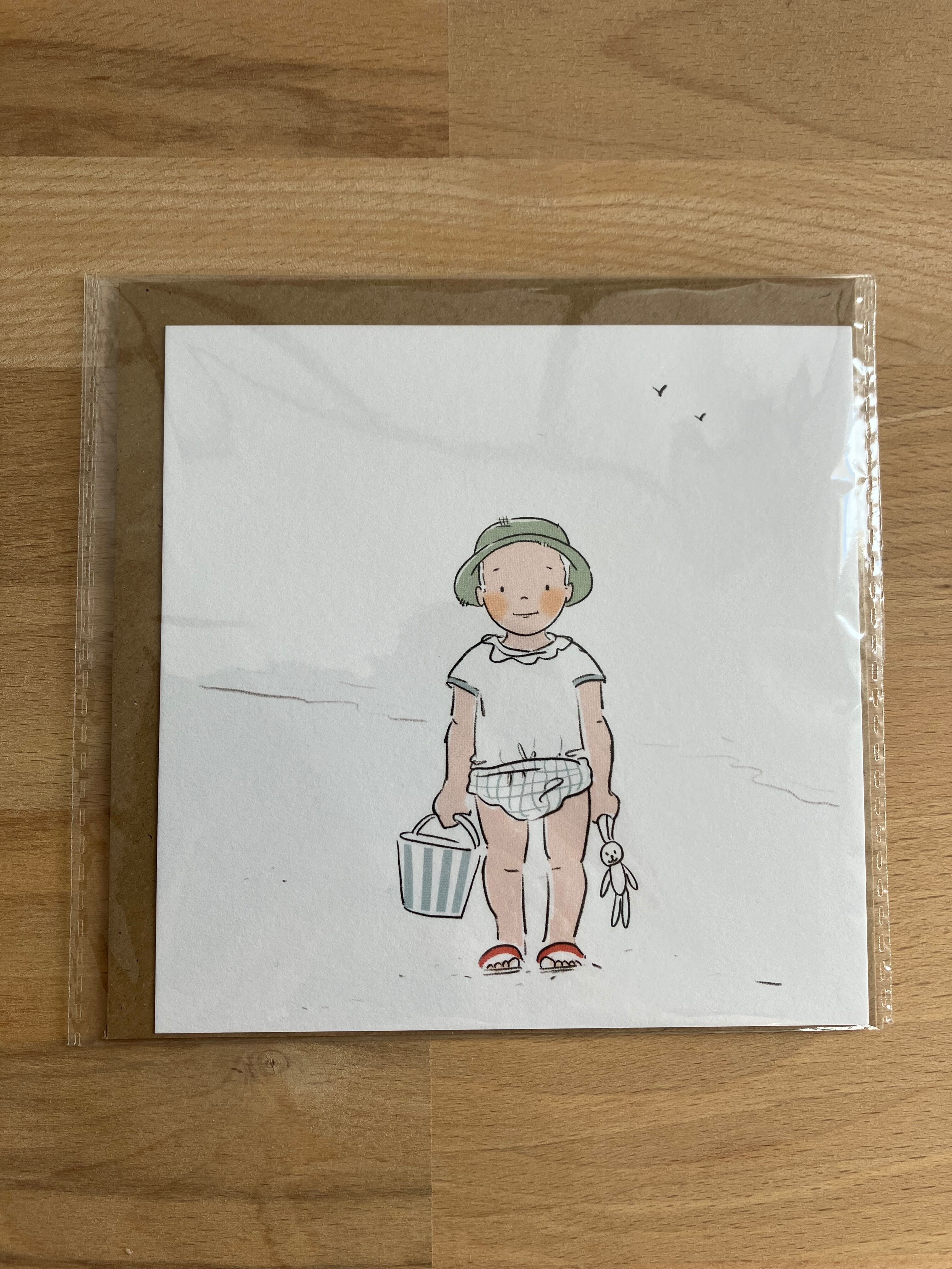 Badepostkarte + Umschlag, Format 13x13cm, Frohe Feiertage, Küsse, Bis bald, Kinderdekoration