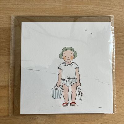 Cartolina bagnante + busta, formato 13x13 cm, Buone vacanze, Baci, A presto, decorazione bambino