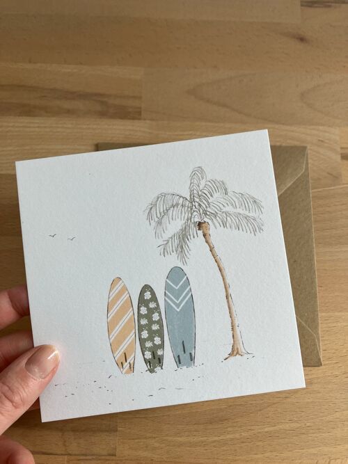 Carte postale Surf + Enveloppe, Bonnes vacances, souvenir de vacances, décoration, bisous, à bientôt...etc