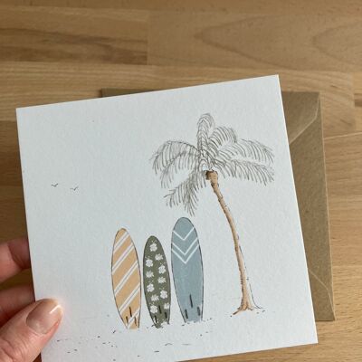 Carte postale Surf + Enveloppe, Bonnes vacances, souvenir de vacances, décoration, bisous, à bientôt...etc