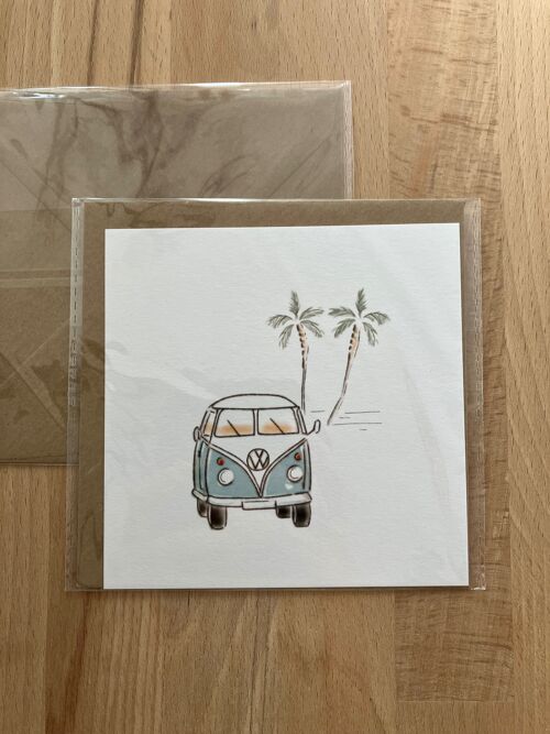 Carte postale Van VW + enveloppe, souvenir de vacances, Bonnes vacances, décoration, Bisous, A bientôt...Etc