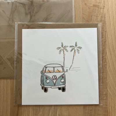 Postal Van VW + sobre, souvenir de vacaciones, Felices fiestas, decoración, Besos, Hasta pronto...Etc