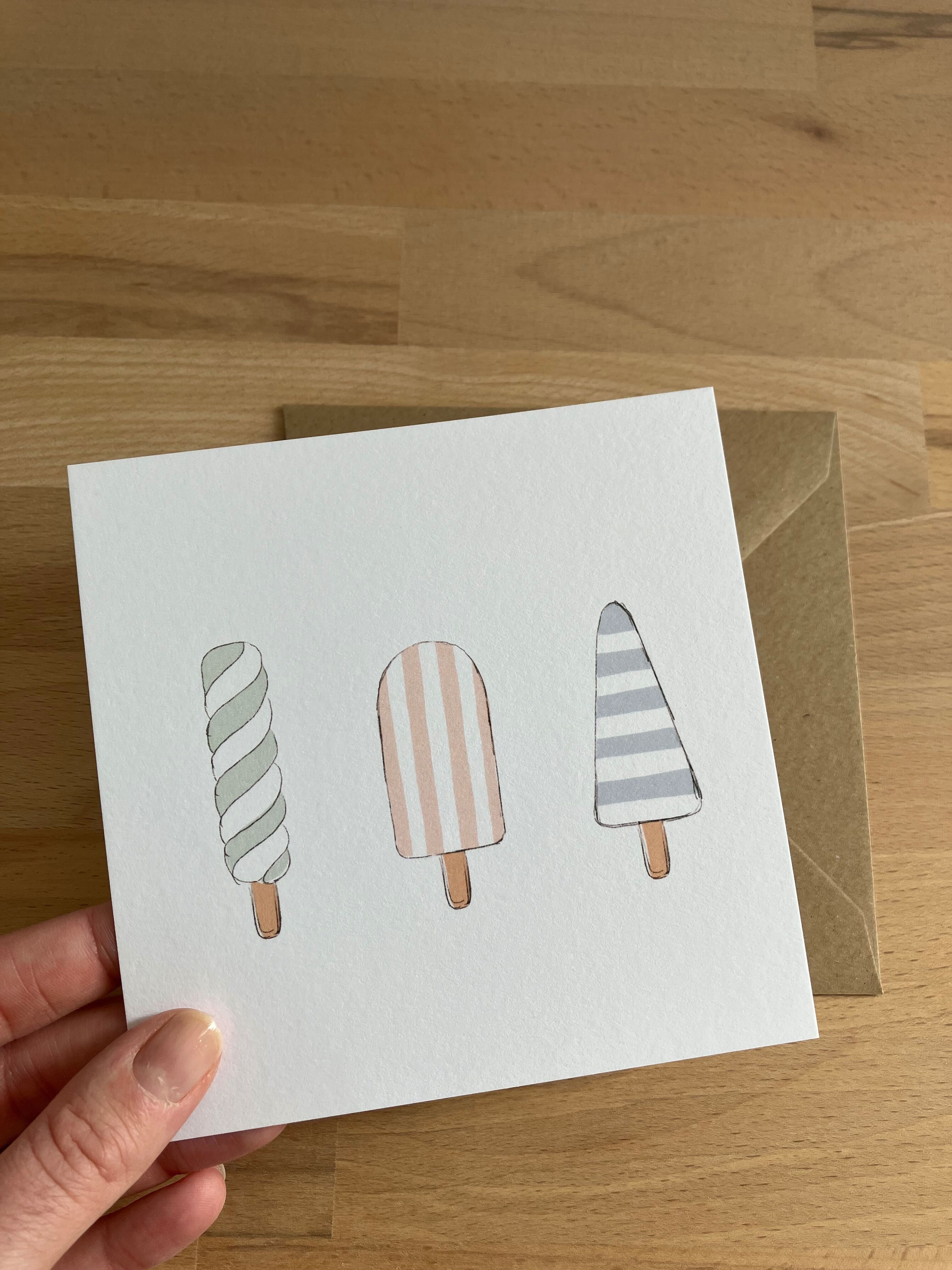 Postal de helado + sobre, Felices fiestas, recuerdo navideño, decoración infantil, Besos, Hasta pronto...