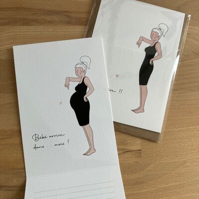 Carte Annonce Grossesse + enveloppe, Surprise, j'attends un bébé. 10,5 x 15cm.