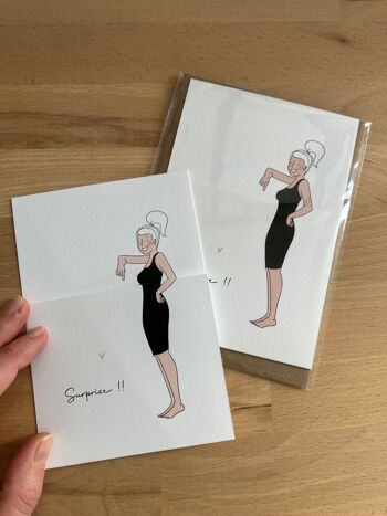 Carte Annonce Grossesse + enveloppe, Surprise, j'attends un bébé. 10,5 x 15cm. 2