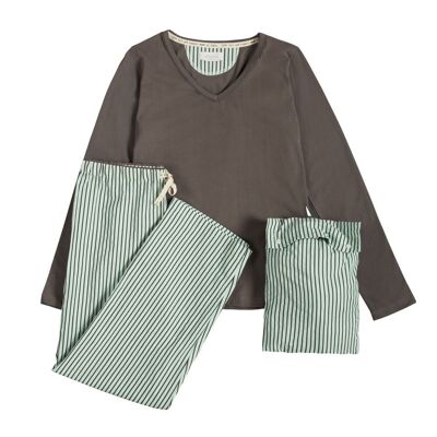 Pyjama coton bio Alfa Stripes marron aqua