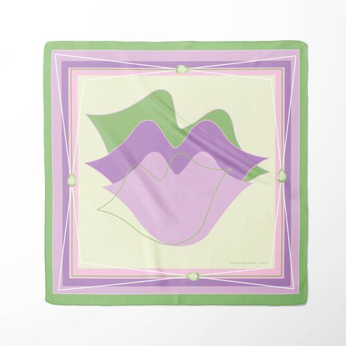 Carré de soie imprimé bouche MUSE - vert violet